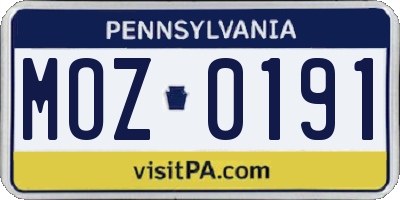 PA license plate MOZ0191