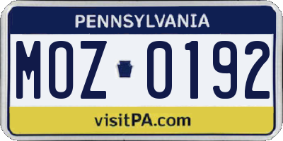 PA license plate MOZ0192