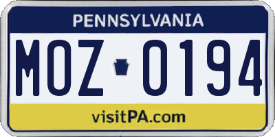 PA license plate MOZ0194