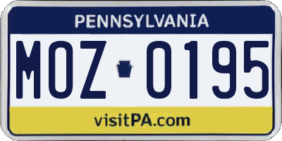PA license plate MOZ0195