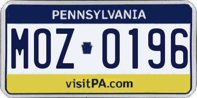 PA license plate MOZ0196