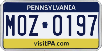 PA license plate MOZ0197