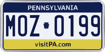 PA license plate MOZ0199