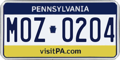 PA license plate MOZ0204