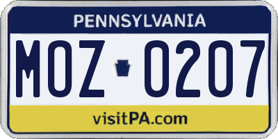 PA license plate MOZ0207