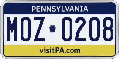 PA license plate MOZ0208