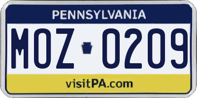 PA license plate MOZ0209