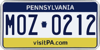 PA license plate MOZ0212