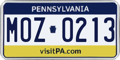 PA license plate MOZ0213