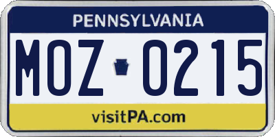 PA license plate MOZ0215