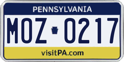 PA license plate MOZ0217