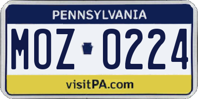 PA license plate MOZ0224