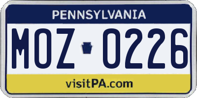 PA license plate MOZ0226
