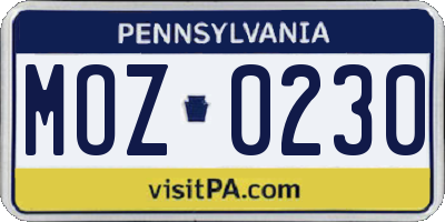 PA license plate MOZ0230