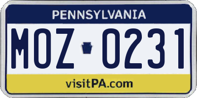PA license plate MOZ0231