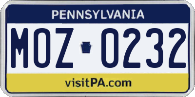 PA license plate MOZ0232