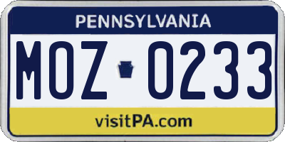PA license plate MOZ0233
