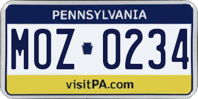 PA license plate MOZ0234