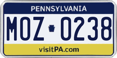 PA license plate MOZ0238