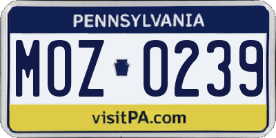 PA license plate MOZ0239