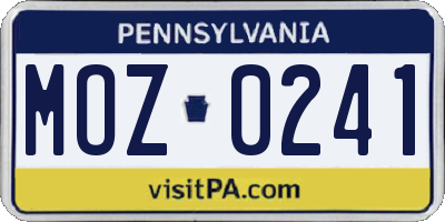 PA license plate MOZ0241