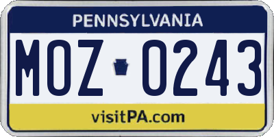 PA license plate MOZ0243