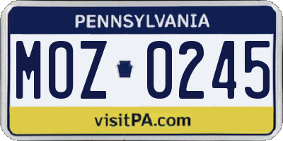 PA license plate MOZ0245