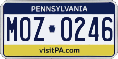 PA license plate MOZ0246