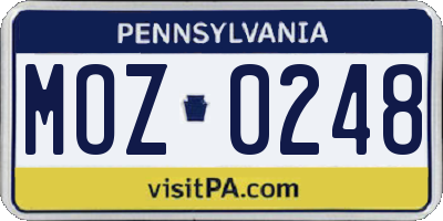 PA license plate MOZ0248