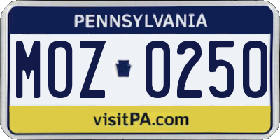 PA license plate MOZ0250