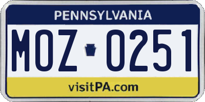 PA license plate MOZ0251