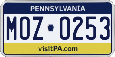 PA license plate MOZ0253