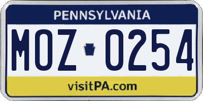 PA license plate MOZ0254