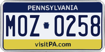 PA license plate MOZ0258