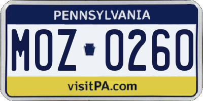 PA license plate MOZ0260