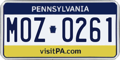 PA license plate MOZ0261