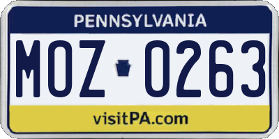 PA license plate MOZ0263