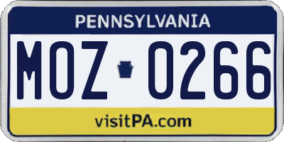 PA license plate MOZ0266