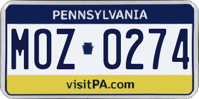 PA license plate MOZ0274