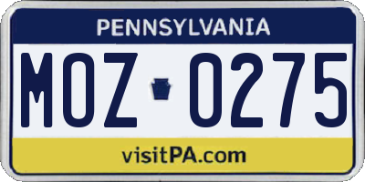 PA license plate MOZ0275