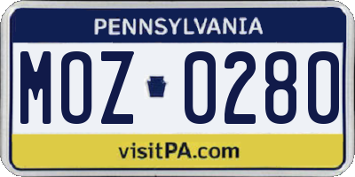 PA license plate MOZ0280