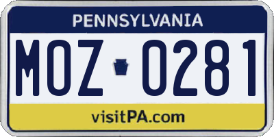 PA license plate MOZ0281