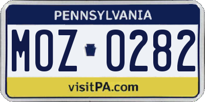 PA license plate MOZ0282
