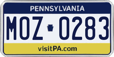 PA license plate MOZ0283