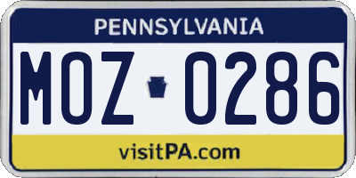 PA license plate MOZ0286