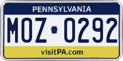 PA license plate MOZ0292