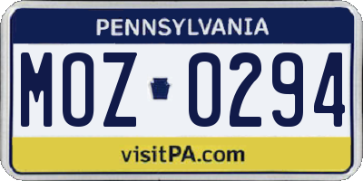 PA license plate MOZ0294