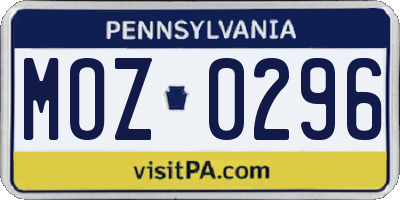 PA license plate MOZ0296