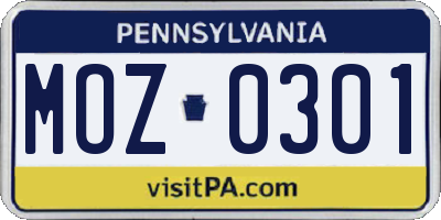 PA license plate MOZ0301