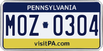 PA license plate MOZ0304